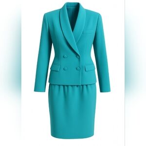 Jennifer James Vintage Turquoise 2-Piece Skirt Suit Set Women’s Size 10 EUC